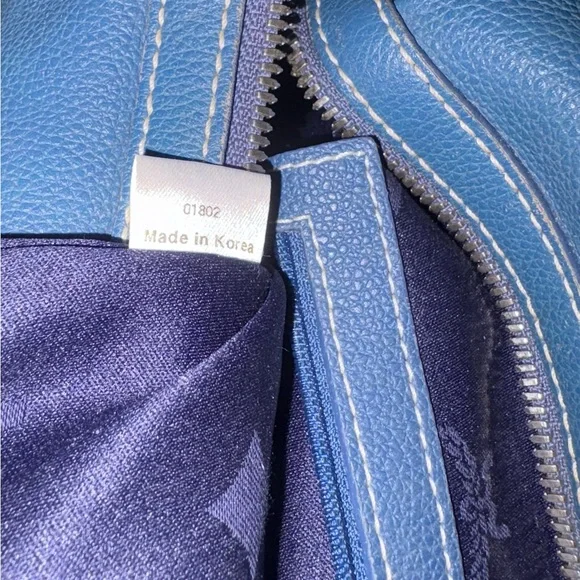 MCM Blue Leather Boston Bag with Silver Accents - Picture 7 of 13